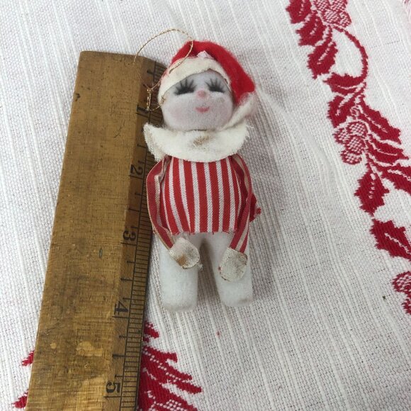 Vintage Felt Christmas Snowman Elf Ornament Red White Striped Retro kitchy 60s - Picture 3 of 3